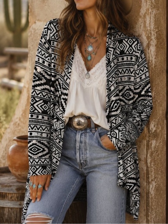 American Eagle Outfitters Sweaters - American Eagle Boho Western Black & White Open Front Aztec Flowy Cardigan Size S